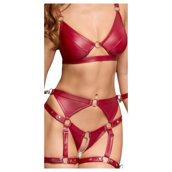 / Cottelli Bondage - Lesklý set podprsenky a putá (červené)