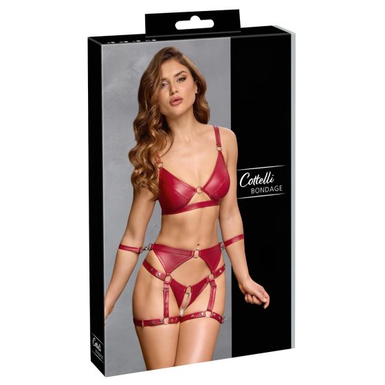 / Cottelli Bondage - Lesklý set podprsenky a putá (červené)