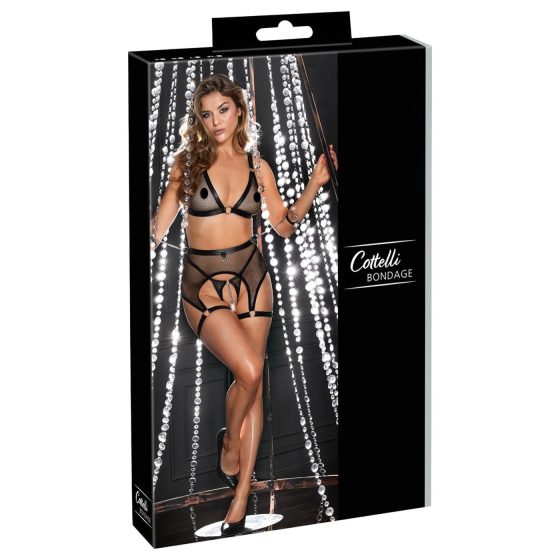 Cottelli Bondage - priehľadný sieťovaný set s reťazami (čierny)