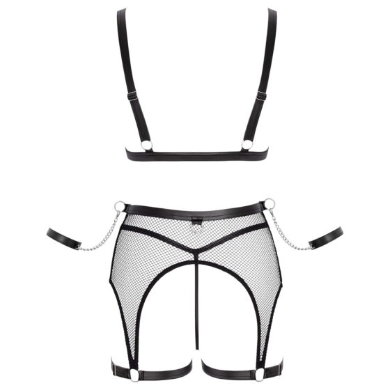 Cottelli Bondage - priehľadný sieťovaný set s reťazami (čierny)