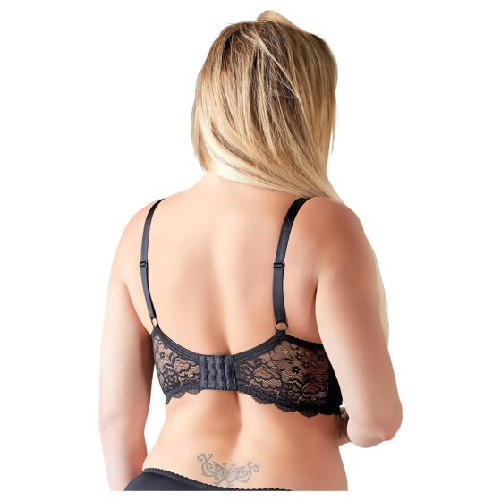 / Cottelli Plus Size - pásikový, krúžkový zdvihák na prsia (čierny)