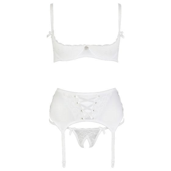 Cottelli - šnurovací čipkovaný zdvihák pŕs set (biely)