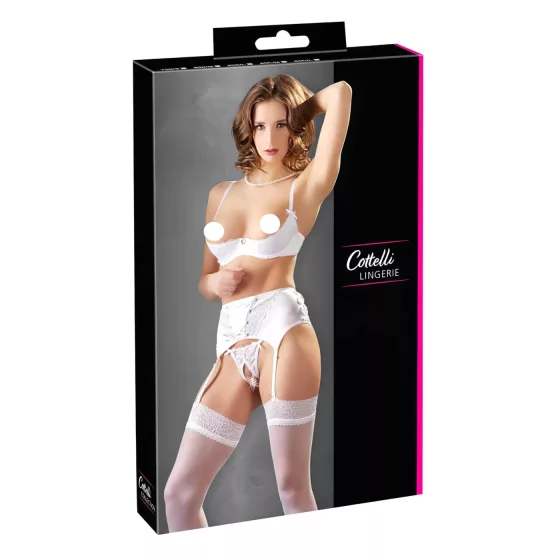 Cottelli - podprsenkový set s čipkou a šnurovaním - biela - 80B/M