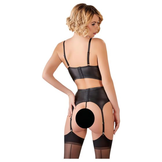 Abierta Fina - erotická čipkovaná súprava s pásikmi - čierna - 85C/L