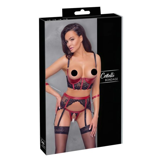 Cottelli Bondage - Matný čipkový set podprseniek (červený)