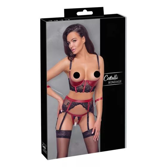 Cottelli Bondage - Matná, čipkovaná podprsenková súprava (červená)