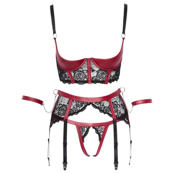 Cottelli Bondage - Matný čipkový set podprseniek (červený)