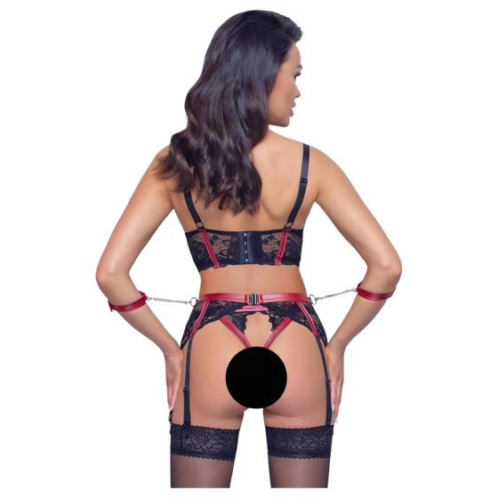 Cottelli Bondage - čipkovaná podprsenka set - matná červená - XL
