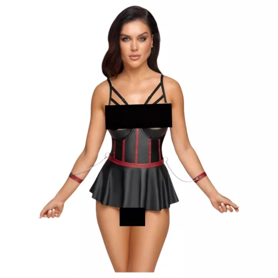 Cottelli Bondage - lesklá súprava s putami na ruky - čierna - 85B/L