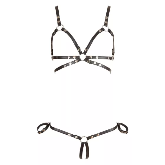 Cottelli Bondage - lesklý body postroj bikini - čierna