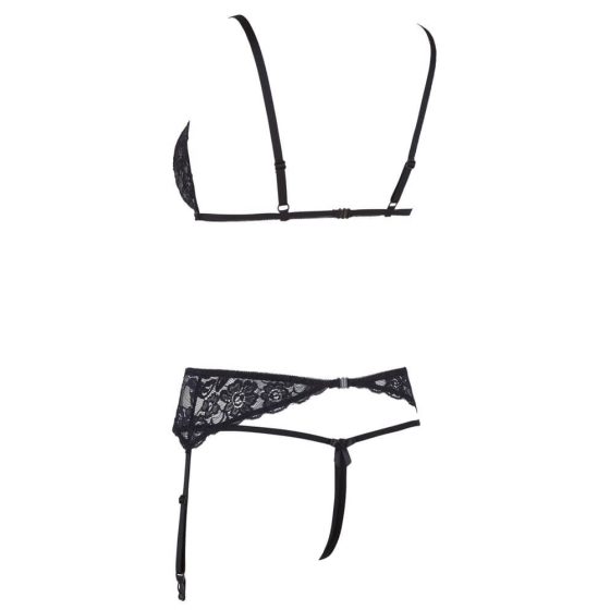 Cottelli - otvorená čipkovaná súprava spodného prádla (čierna)