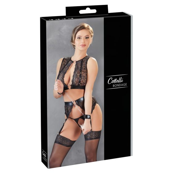 Cottelli Bondage - čipkovaná bielizeň set (4 diely)