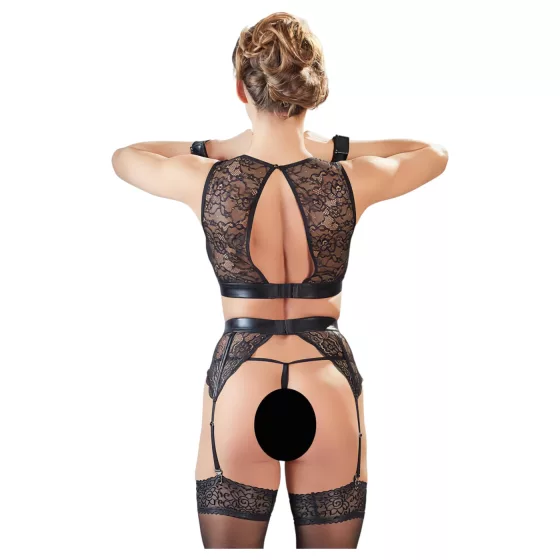 Cottelli Bondage - erotická čipkovaná súprava spodnej bielizne - 4 diely - L