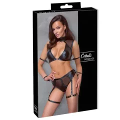   / Cottelli Bondage - Podprsenková súprava so sieťovanou vsadkou (čierna)