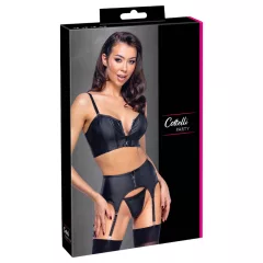   Cottelli - korzet s zipsom, podväzkový pás a tanga set (čierny)