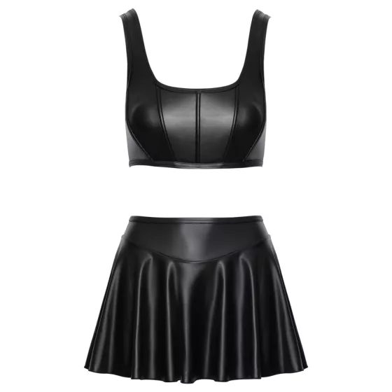 Cottelli - matný šnurovací top a minisukňový set (čierny)