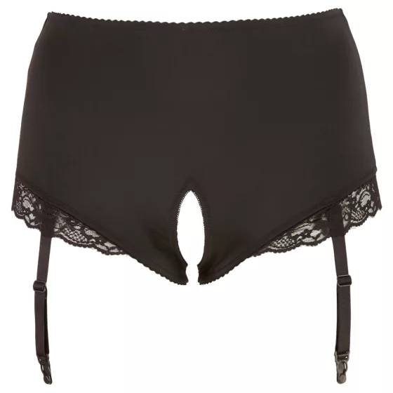 Cottelli Plus Size - otvorené nohavičky s podväzkami (čierne)