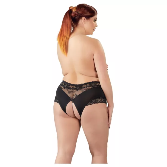 Cottelli - plus size otvorené nohavičky - čipka, perly, čierne