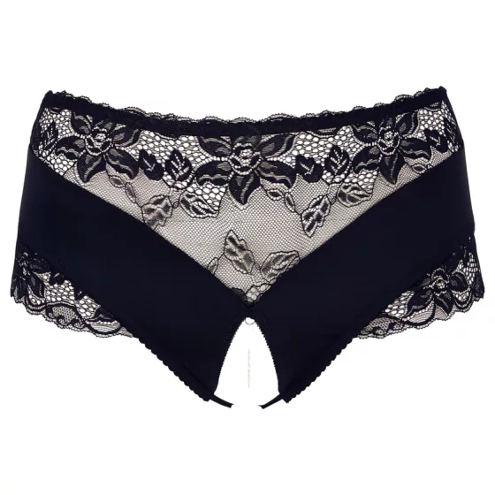 Cottelli - plus size otvorené nohavičky - čipka, perly, čierne