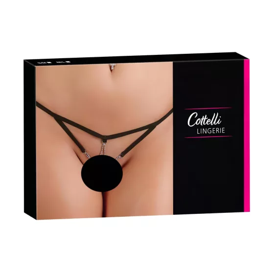 Cottelli - dámske otvorené tangá so štrasmi - čierne - M/L