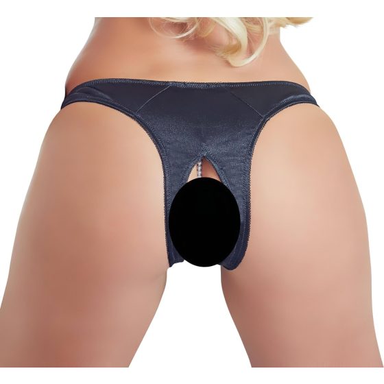 Cottelli - dámske tangá s perlami - otvorené, kvetinový vzor - čierne - M