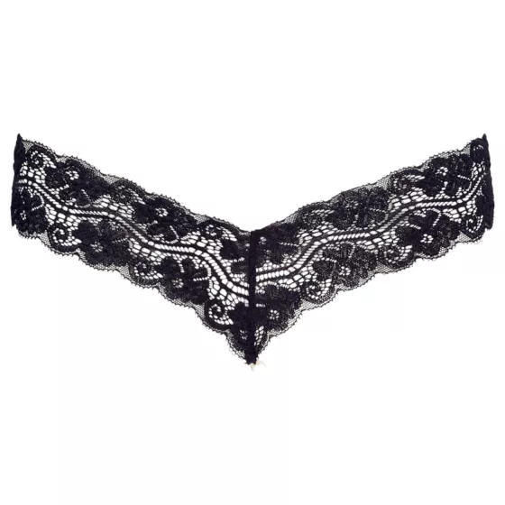 Cottelli - tanga s dvojitými perlami - čipka - čierna