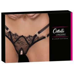 Cottelli - luxusné otvorené tangá s krúžkami (čierne)