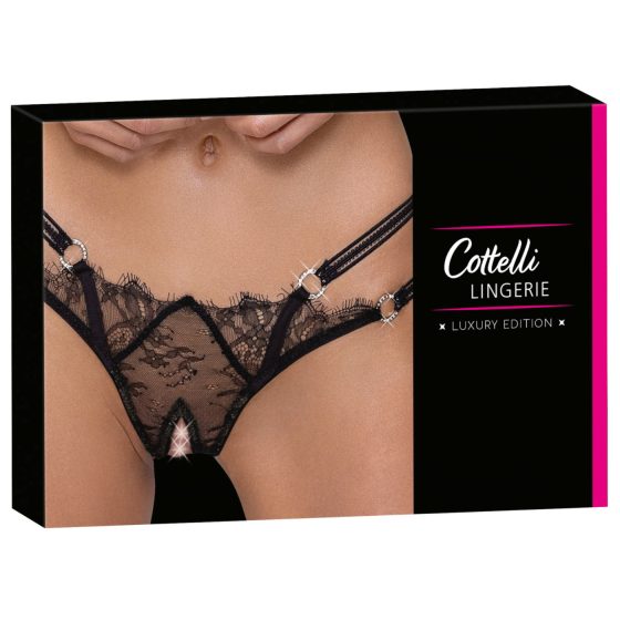 Cottelli - luxusné otvorené tangá s krúžkami (čierne)