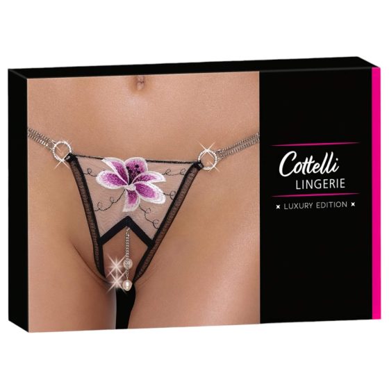 Cottelli - Luxus tanga s ľaliovým vzorom (čierno-biele)