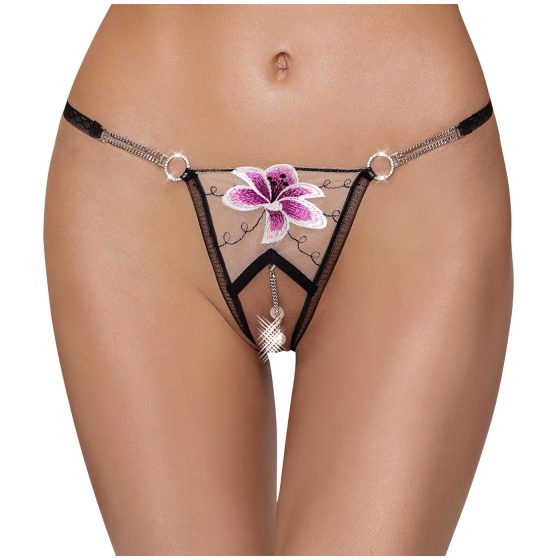 Cottelli - Luxus tanga s ľaliovým vzorom (čierno-biele)