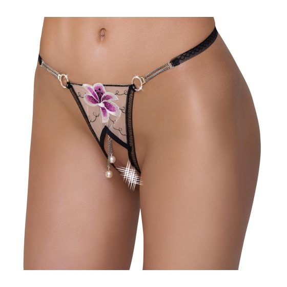 Cottelli - Luxus tanga s ľaliovým vzorom (čierno-biele)