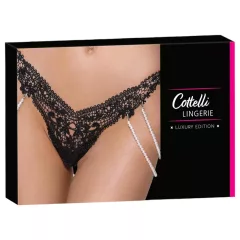 Cottelli - luxus vyšívané perlové tangá (čierne)