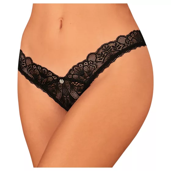 Obsessive - tangá s otvorom - čipkované - čierne - XL/XXL