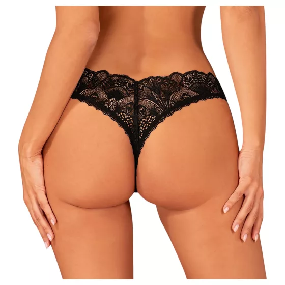Obsessive - tangá s otvorom - čipkované - čierne - XL/XXL