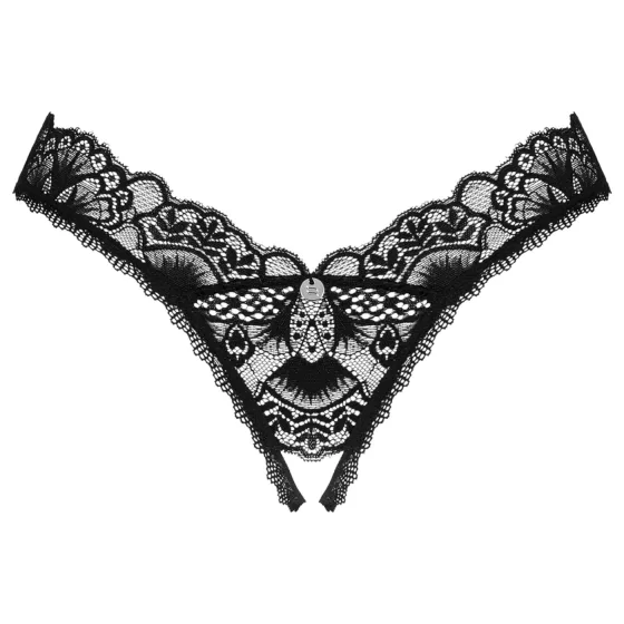 Obsessive - tangá s otvorom - čipkované - čierne - XL/XXL