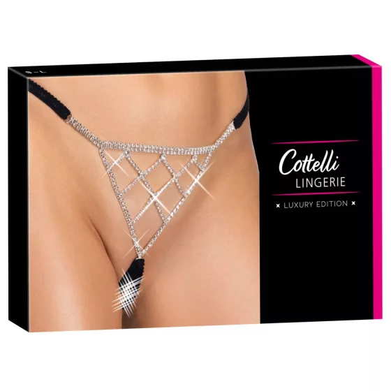 Cottelli - čierne otvorené string tangá s striebornou ozdobou (S-L)