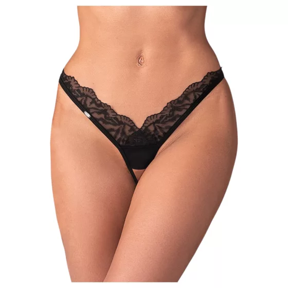 Obsessive - dámske tangá - čipkované priehľadné - čierne - 2XL/3XL