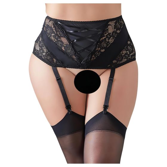 Cottelli Plus Size – čipkovaný korzetový podväzkový pás (čierny)