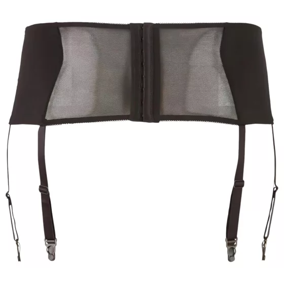 Cottelli Plus Size - podväzkový pás s čipkou a šnurovaním - čierny - 2XL