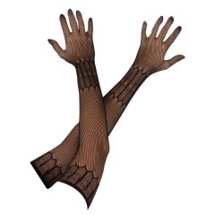   Cottelli Collection - dlhé, vzorkované pančuchovité rukavice - čierne (S-L)