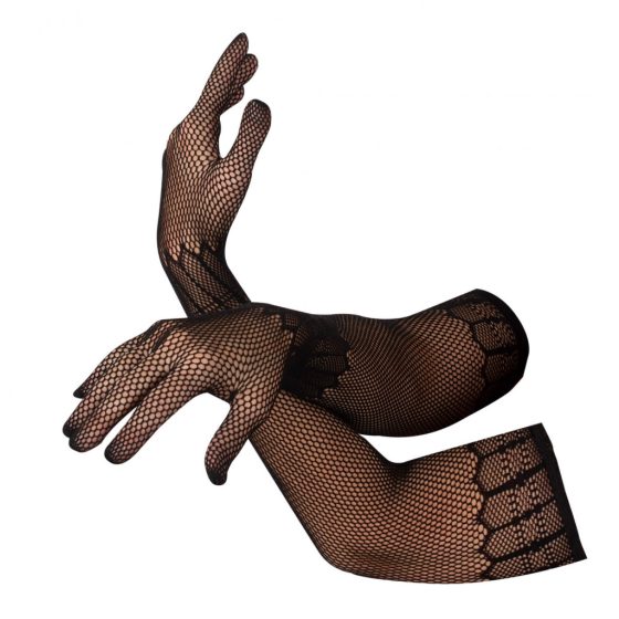 Cottelli Collection - dlhé, vzorkované pančuchovité rukavice - čierne (S-L)