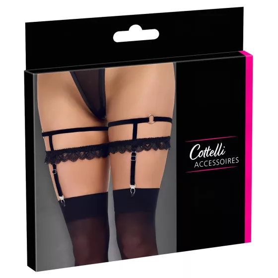 Cottelli - podväzkový pás na stehno - čierny - ozdobný - L/XL
