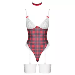 Cottelli - body súprava - kockovaný vzor - červená - M