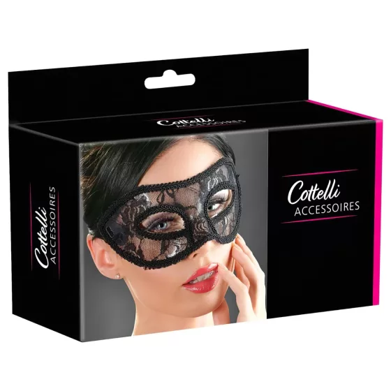 Cottelli - erotická čipkovaná maska na oči - čierna