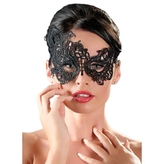 Cottelli - vyšívaná,asimetrická maska na tvár (čierna)