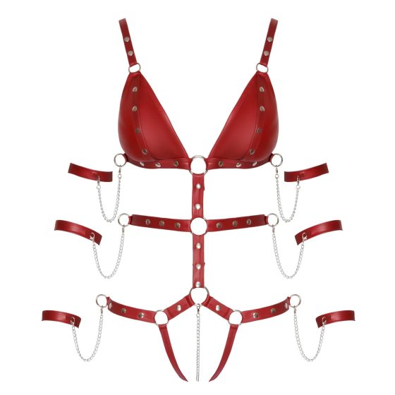 Bad Kitty - červené bondage body so cvokmi