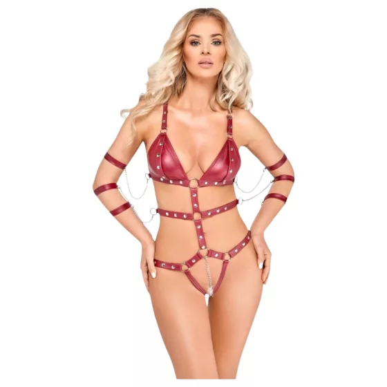 Bad Kitty - červené bodystocking s nitmi - L