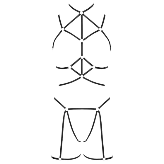 Cottelli - dámsky postroj a tangá - čierny - veľkosť S-L