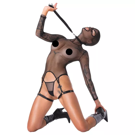 Bad Kitty - BDSM set s bičom - priesvitná sieťovina - čierna