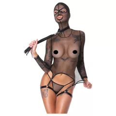   Bad Kitty - BDSM priesvitná sieťovaná súprava s bičíkom (čierna) - M